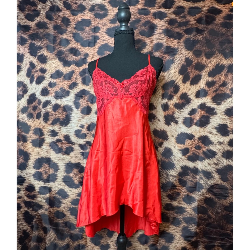 Shirley of Hollywood Vintage Red Satin Lace Backless Slip